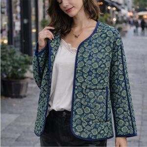Easel Navy and Green Quilted Jacket